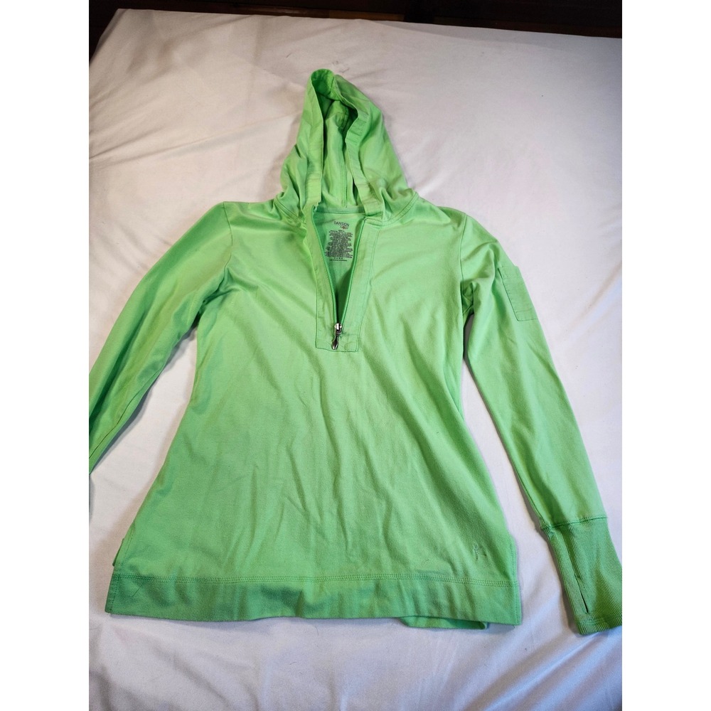 Danskin Now Womens Lime Green Half Zip Hoodie Thumbhole Cuffs Small DL10T021
